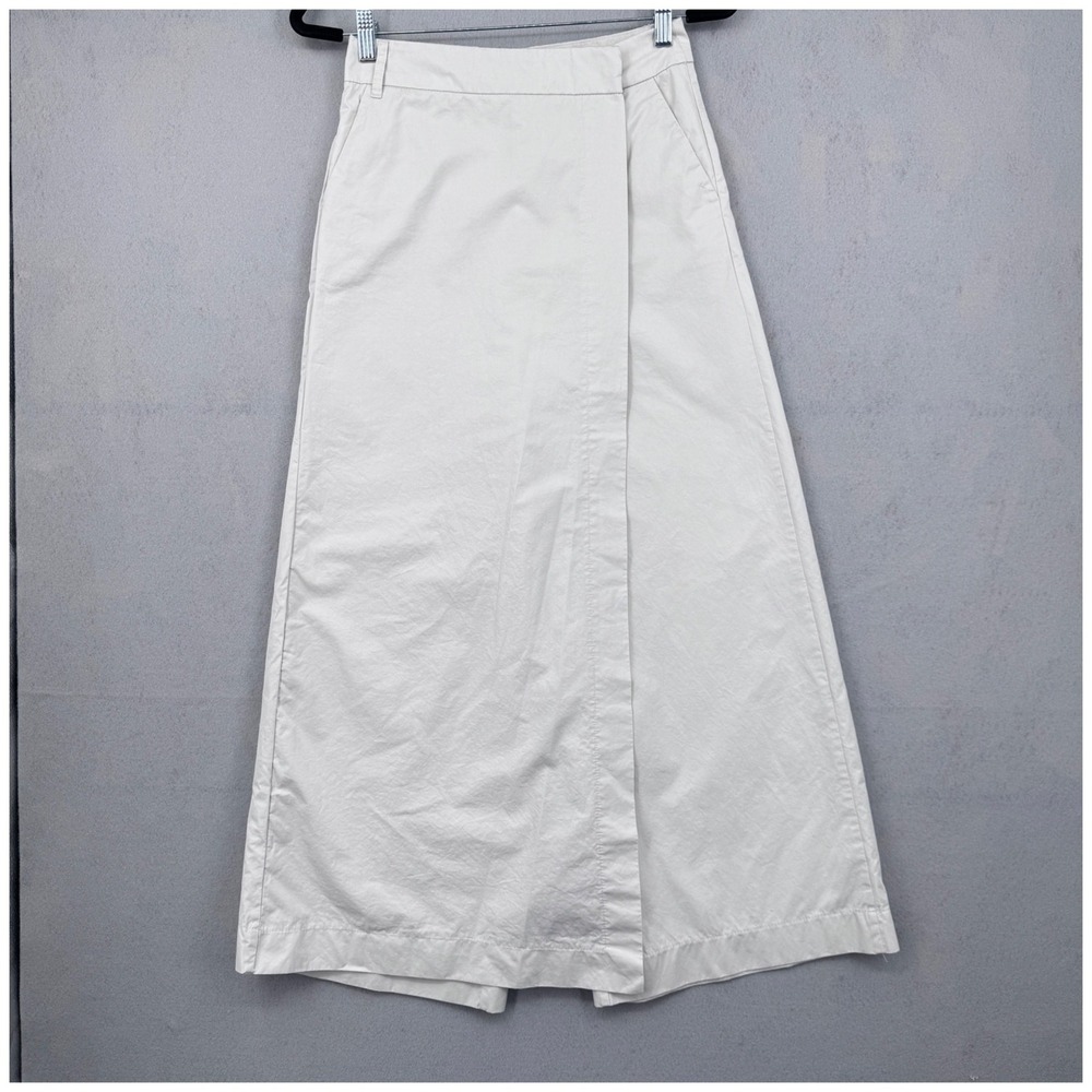 Zara Wide Leg Wrap Front Pants Womens 4 Beige Cotton Chino Culottes Minimalist